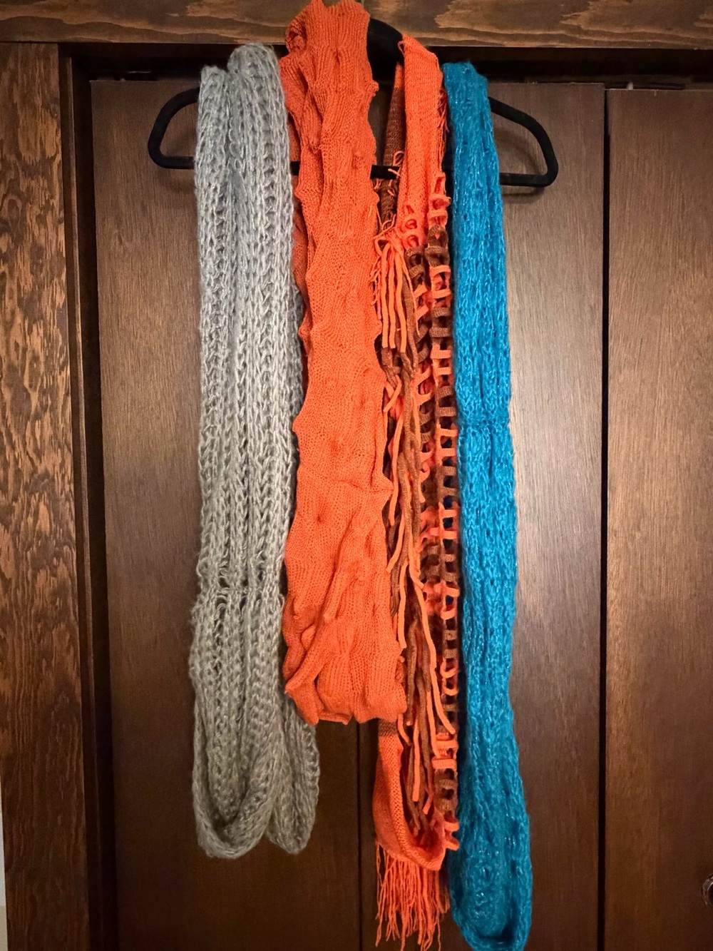 Women’s Mixed Knit Scarves Set — Orange, Teal, Gray